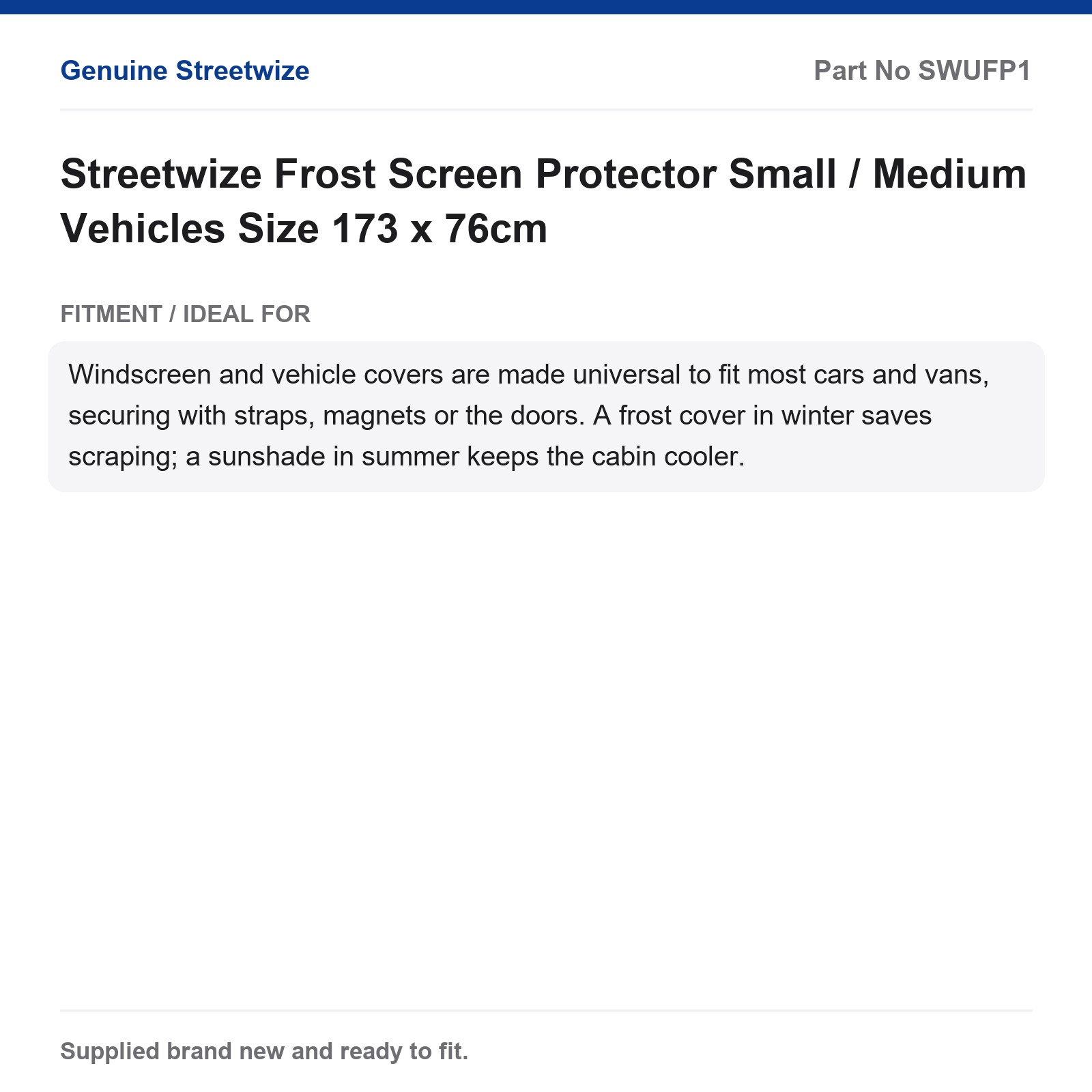 Streetwize Frost Windscreen Cover Small Medium Car Protector 173x76cm - Image 5