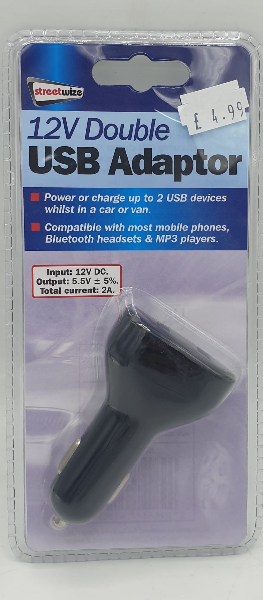 Streetwize 12V Double USB Adaptor Charger Fast Charge Car Van