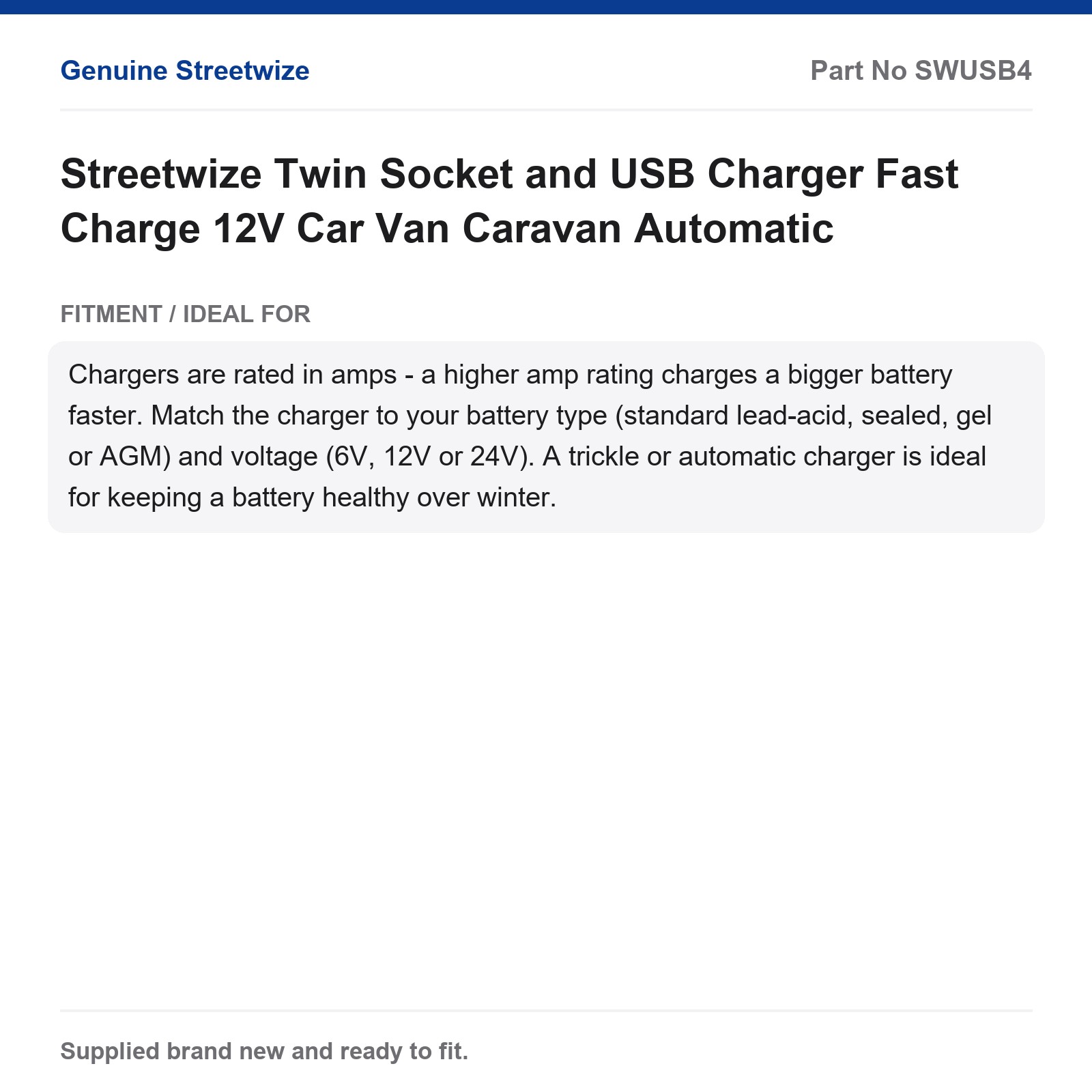Streetwize 12V Twin Socket USB Charger Fast Charge Car Van Caravan - Image 5