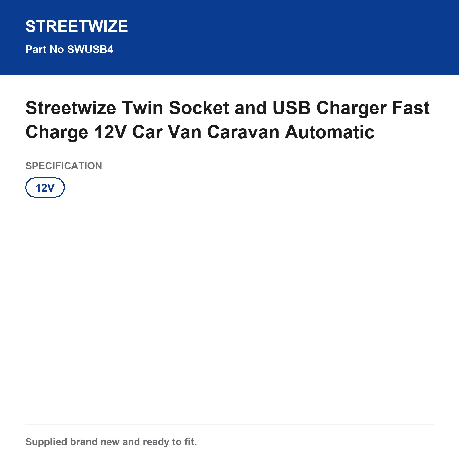Streetwize 12V Twin Socket USB Charger Fast Charge Car Van Caravan - Image 6