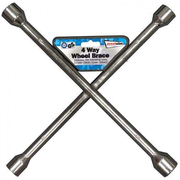 Streetwize 4 Way Wheel Brace Silver 17-23mm Car Van Caravan
