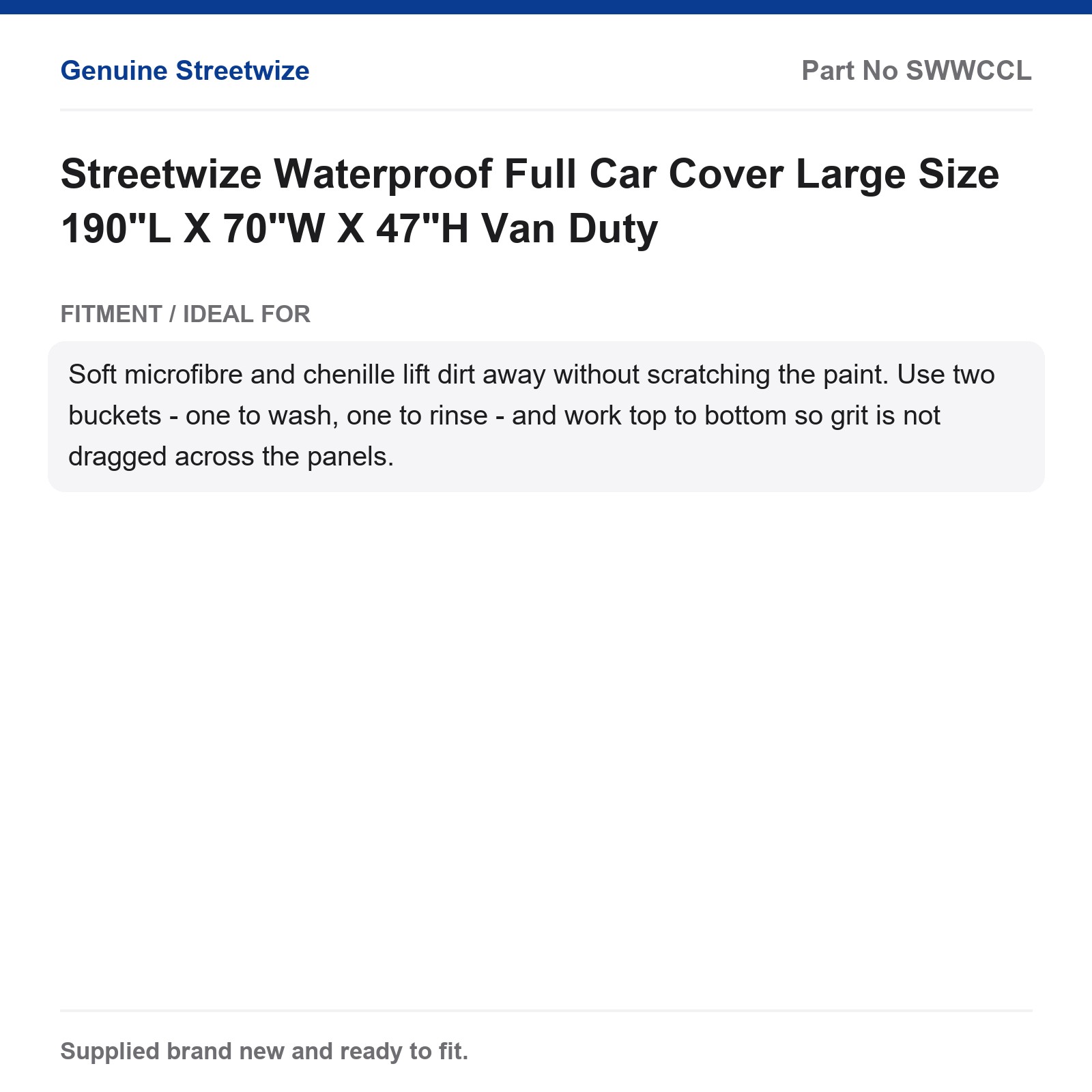 Streetwize Waterproof Full Car Cover Large 190"L x 70"W x 47"H - Image 4
