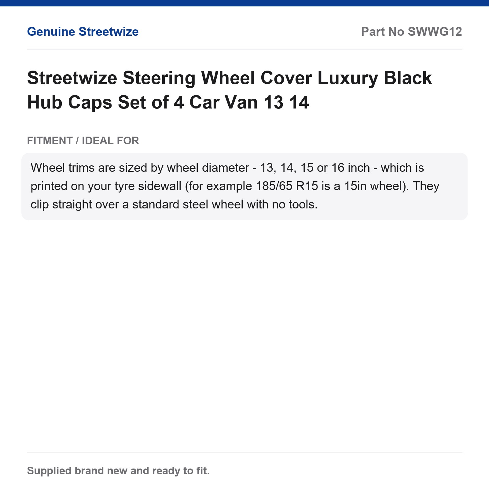 Streetwize Steering Wheel Cover Luxury Matt Black White Stitching Car Van - Image 3