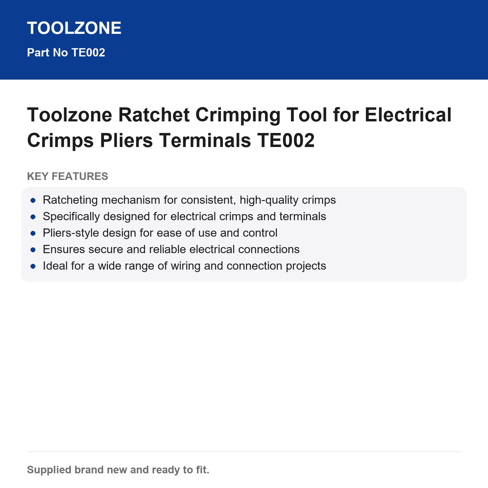 Toolzone Electrical Ratchet Crimping Tool Terminals TE002 - Image 3