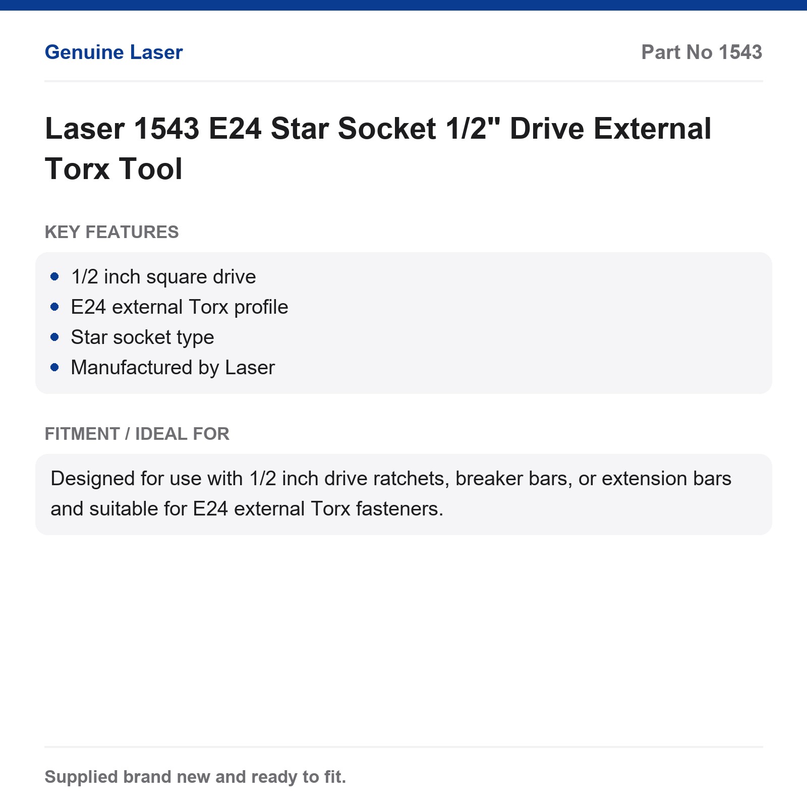 Laser 1543 E24 Star Socket 1/2" Drive External Torx Tool - Image 4