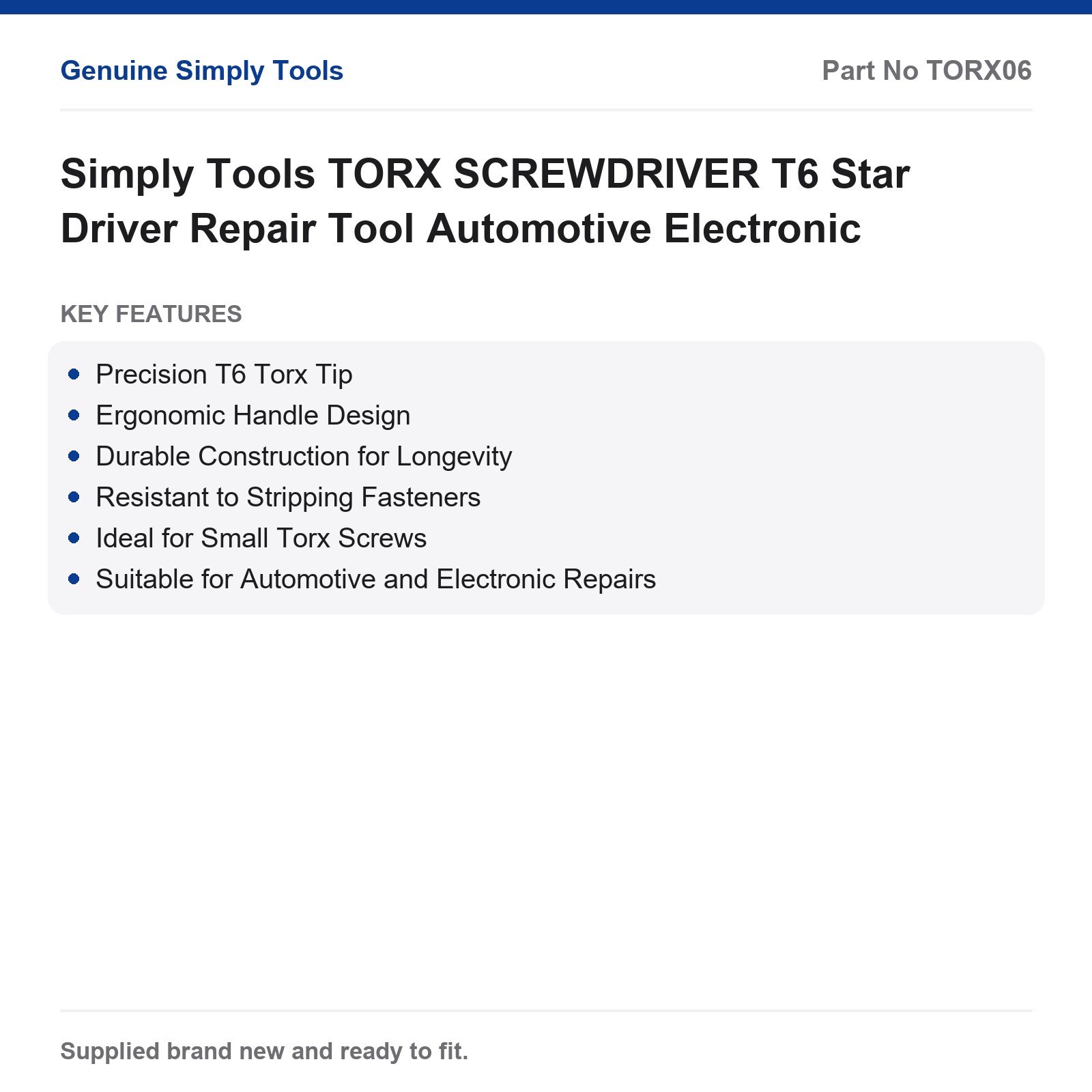 T6 TORX SCREWDRIVER Simply Tools Automotive Electronic Repair Tool - Image 2