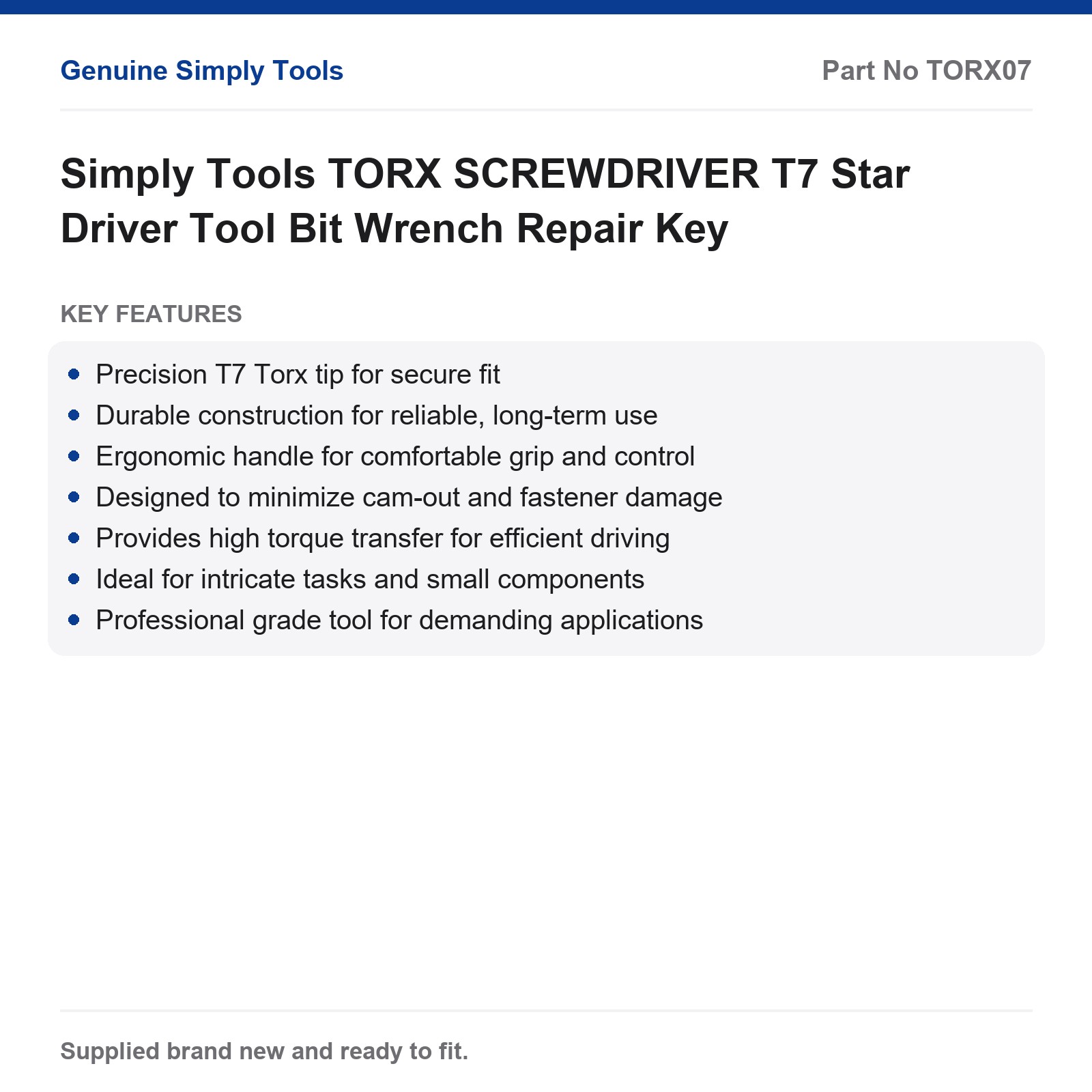 TORX SCREWDRIVER T7 Star Driver Simply Tools Precision Repair Tool - Image 2