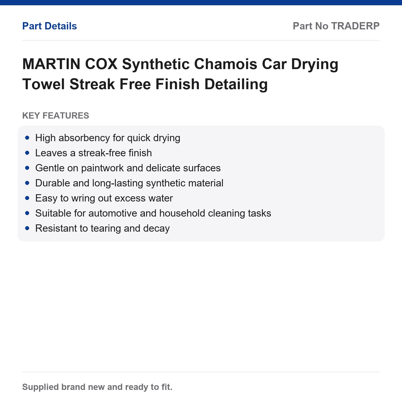 MARTIN COX Synthetic Chamois Car Drying Towel Streak Free Finish Detailing - Image 2