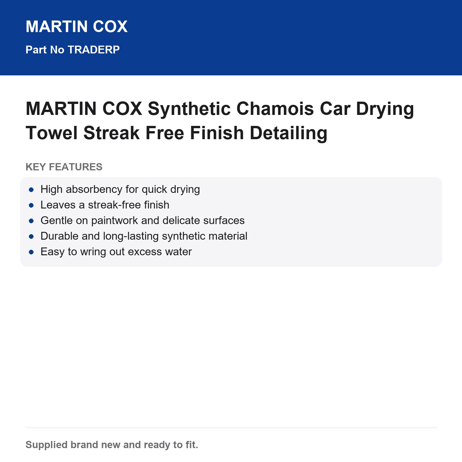 MARTIN COX Synthetic Chamois Car Drying Towel Streak Free Finish Detailing - Image 3