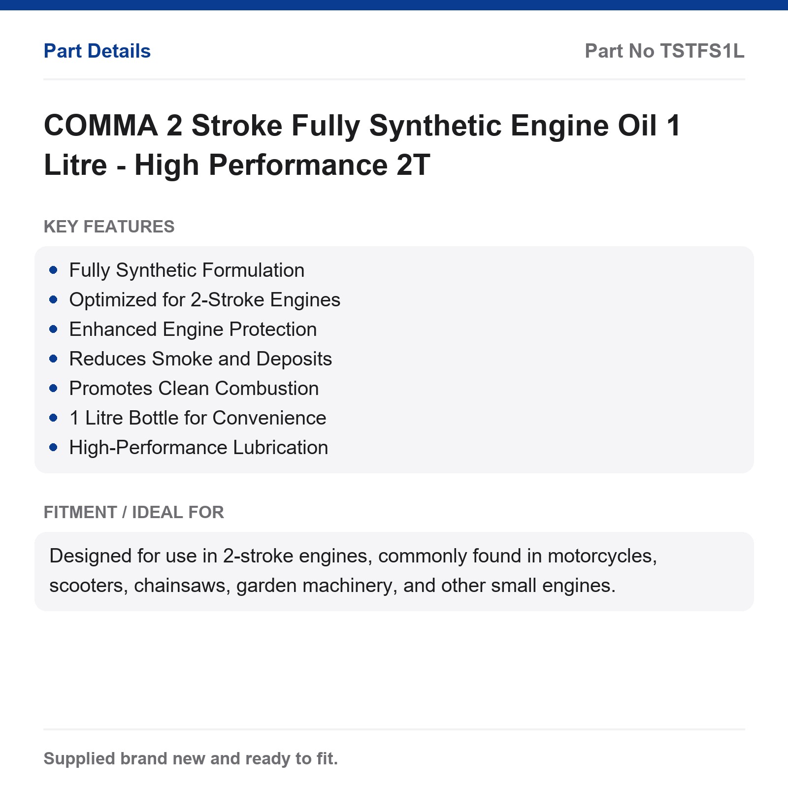 COMMA 2 Stroke Fully Synthetic Engine Oil 1L 2T - Image 2