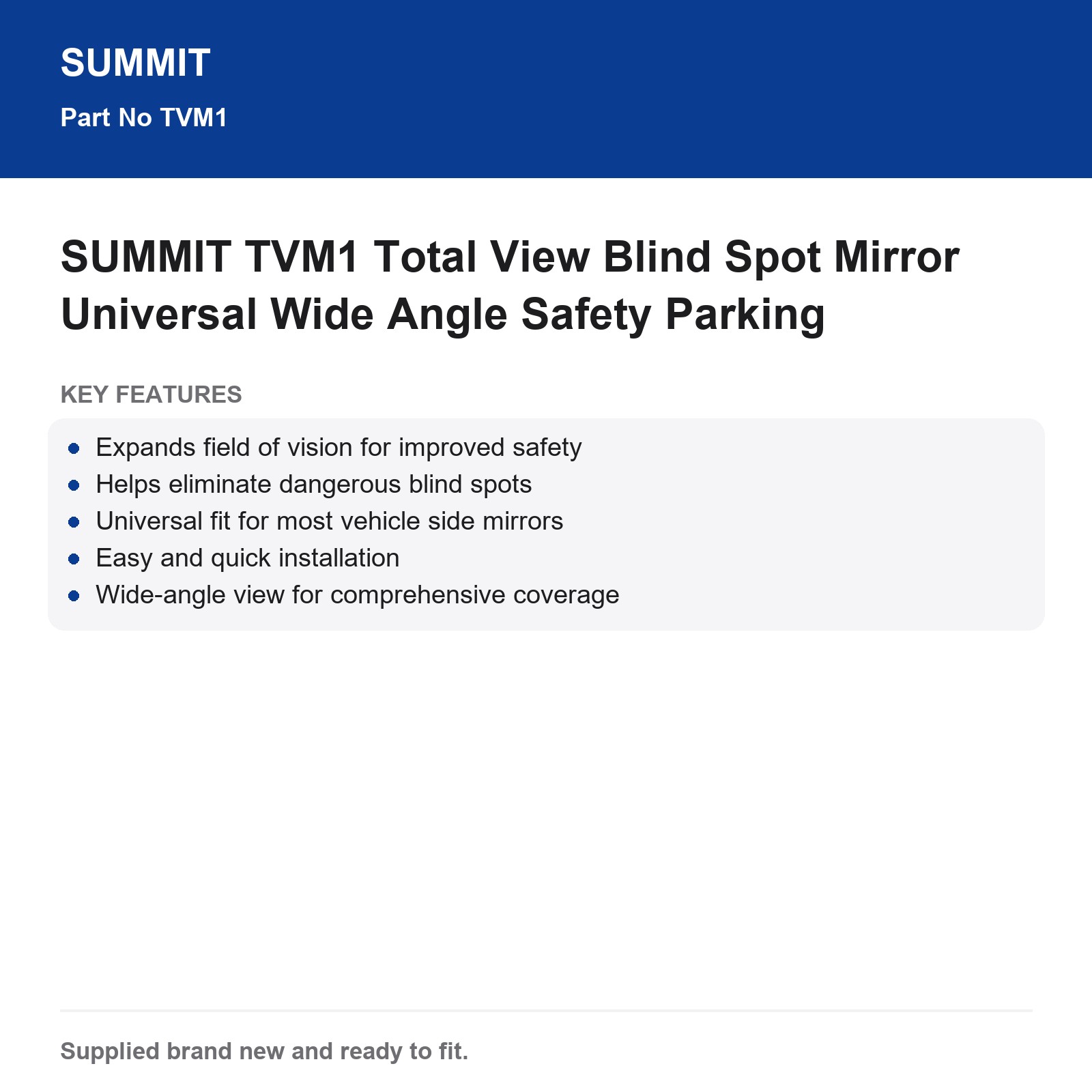 SUMMIT TVM1 Total View Car Blind Spot Mirror Universal Wide Angle Safety - Image 3