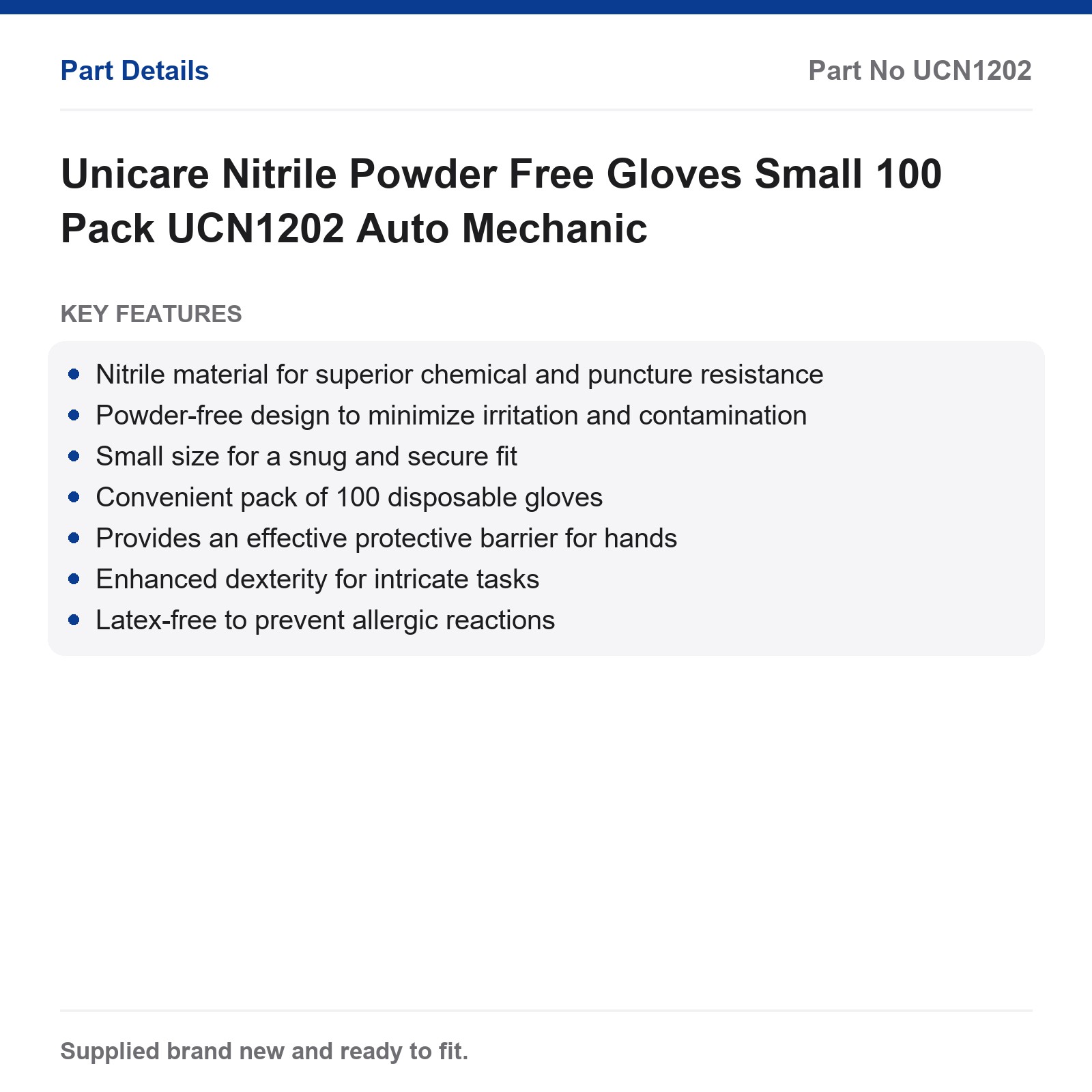 Unicare Nitrile Powder Free Gloves Small 100 Pack UCN1202 Auto Mechanic - Image 2