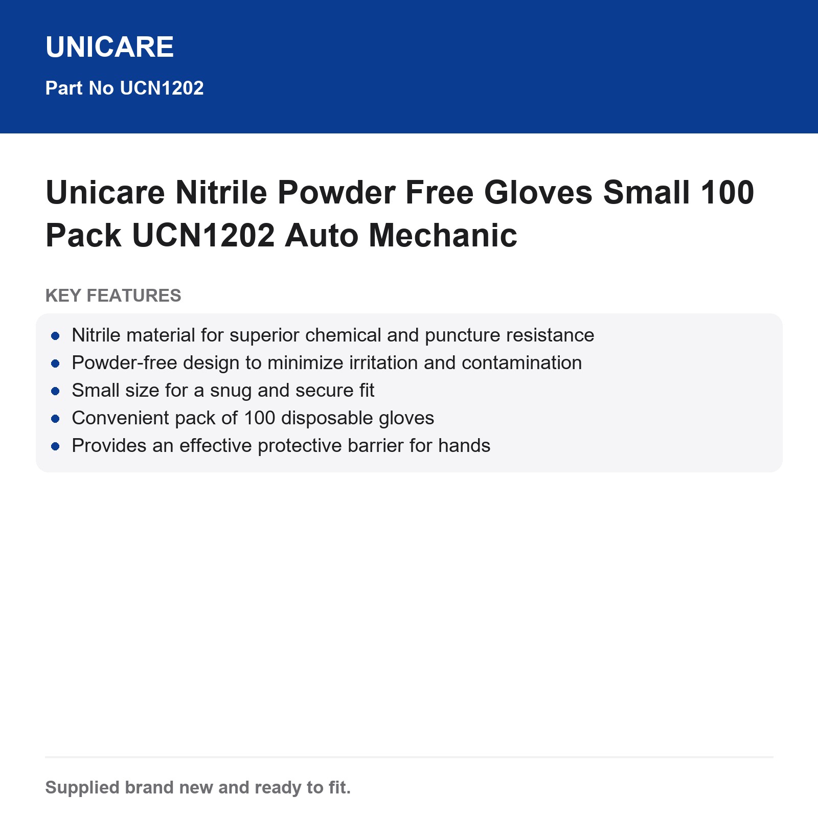 Unicare Nitrile Powder Free Gloves Small 100 Pack UCN1202 Auto Mechanic - Image 3