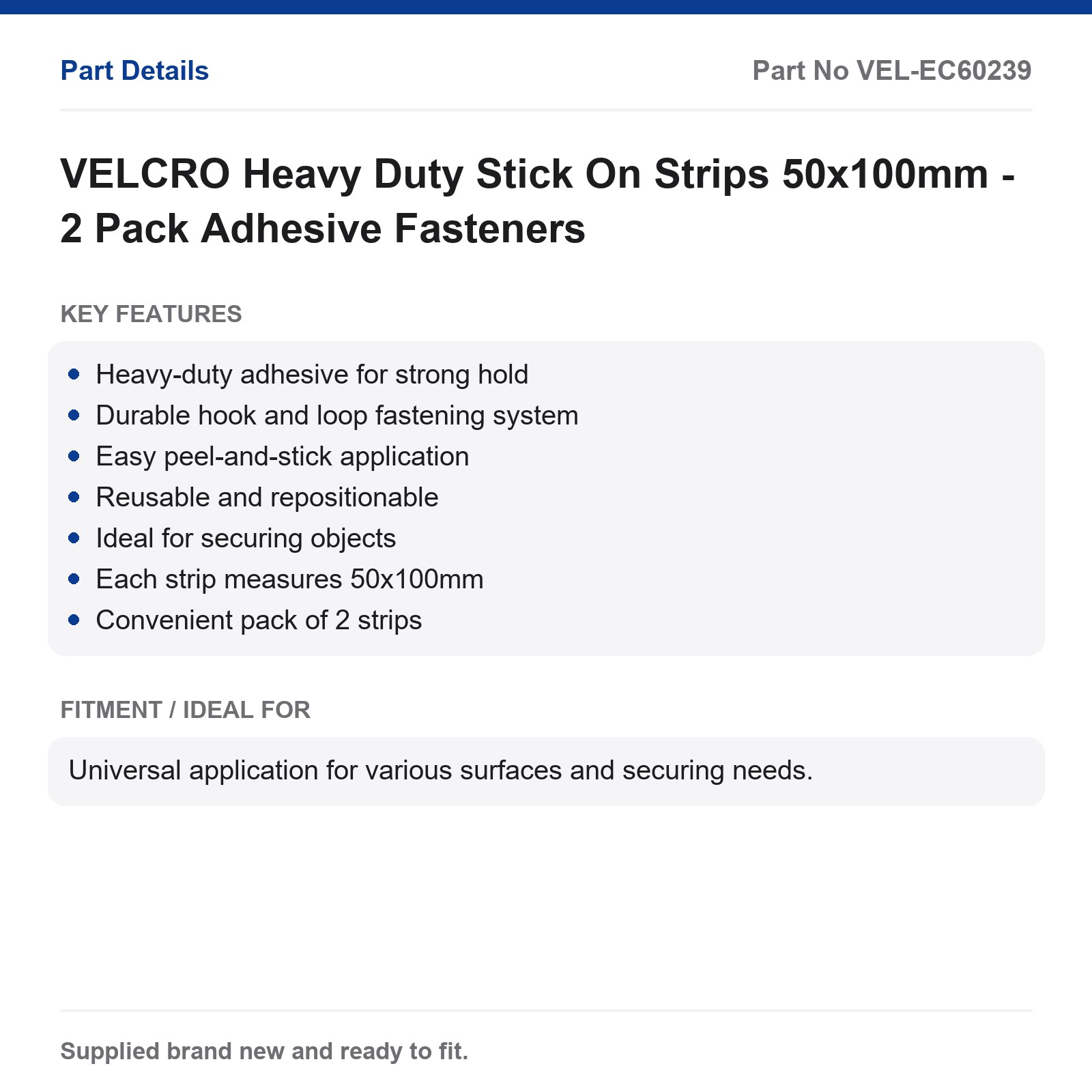 VELCRO Heavy Duty Stick On Strips 50x100mm - 2 Pack Adhesive Fasteners - Image 2