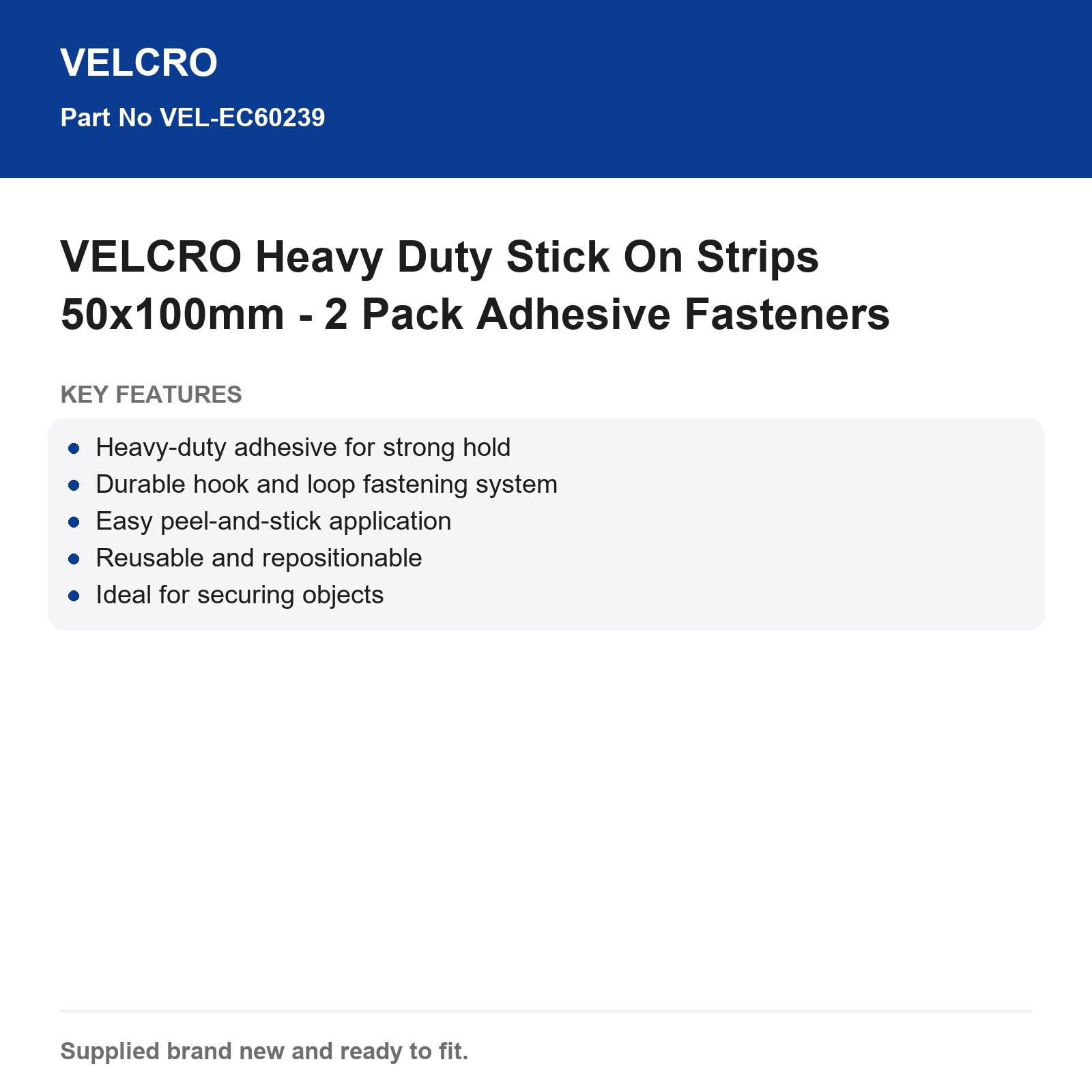 VELCRO Heavy Duty Stick On Strips 50x100mm - 2 Pack Adhesive Fasteners - Image 3