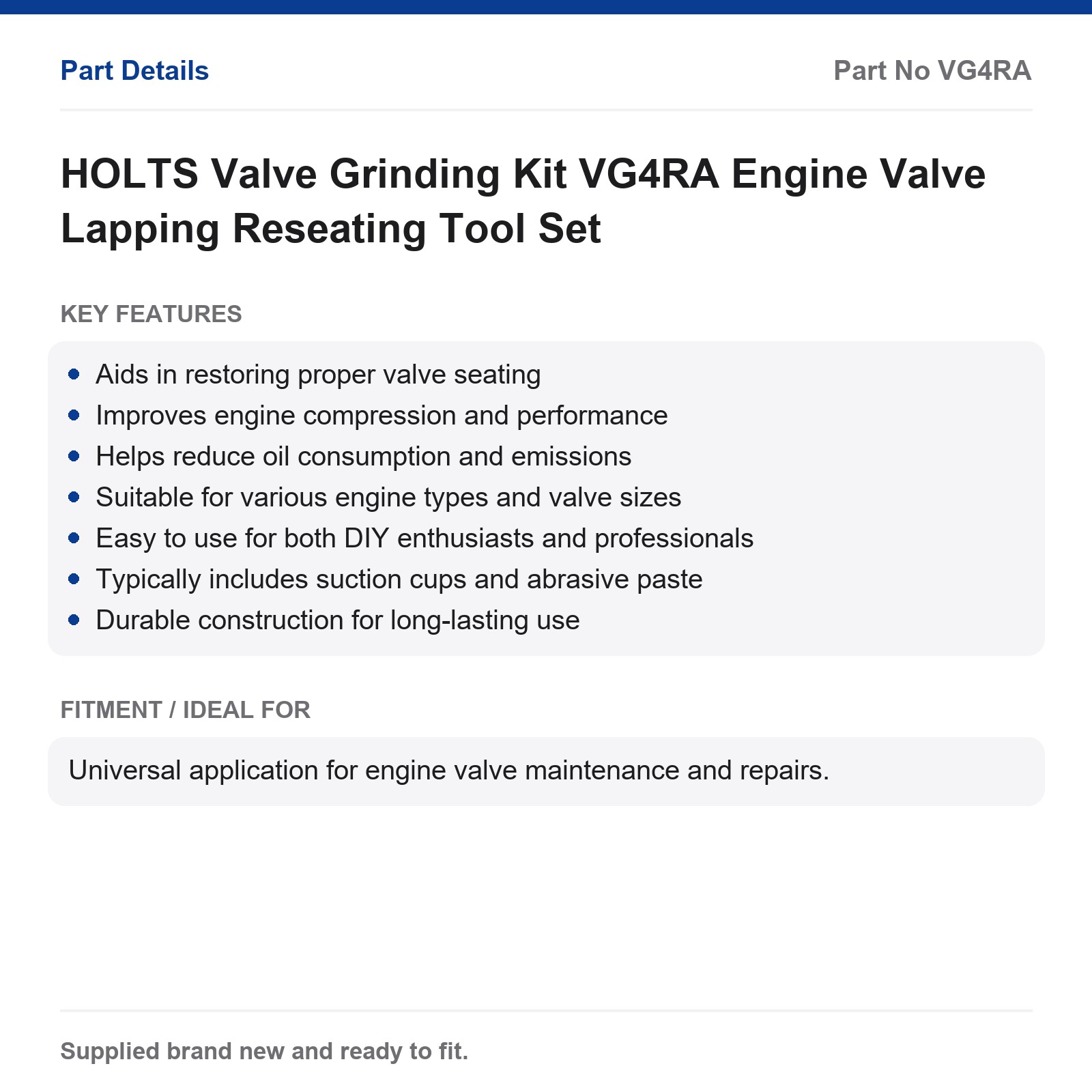 HOLTS Valve Grinding Kit VG4RA Engine Valve Lapping Reseating Tool Set - Image 3