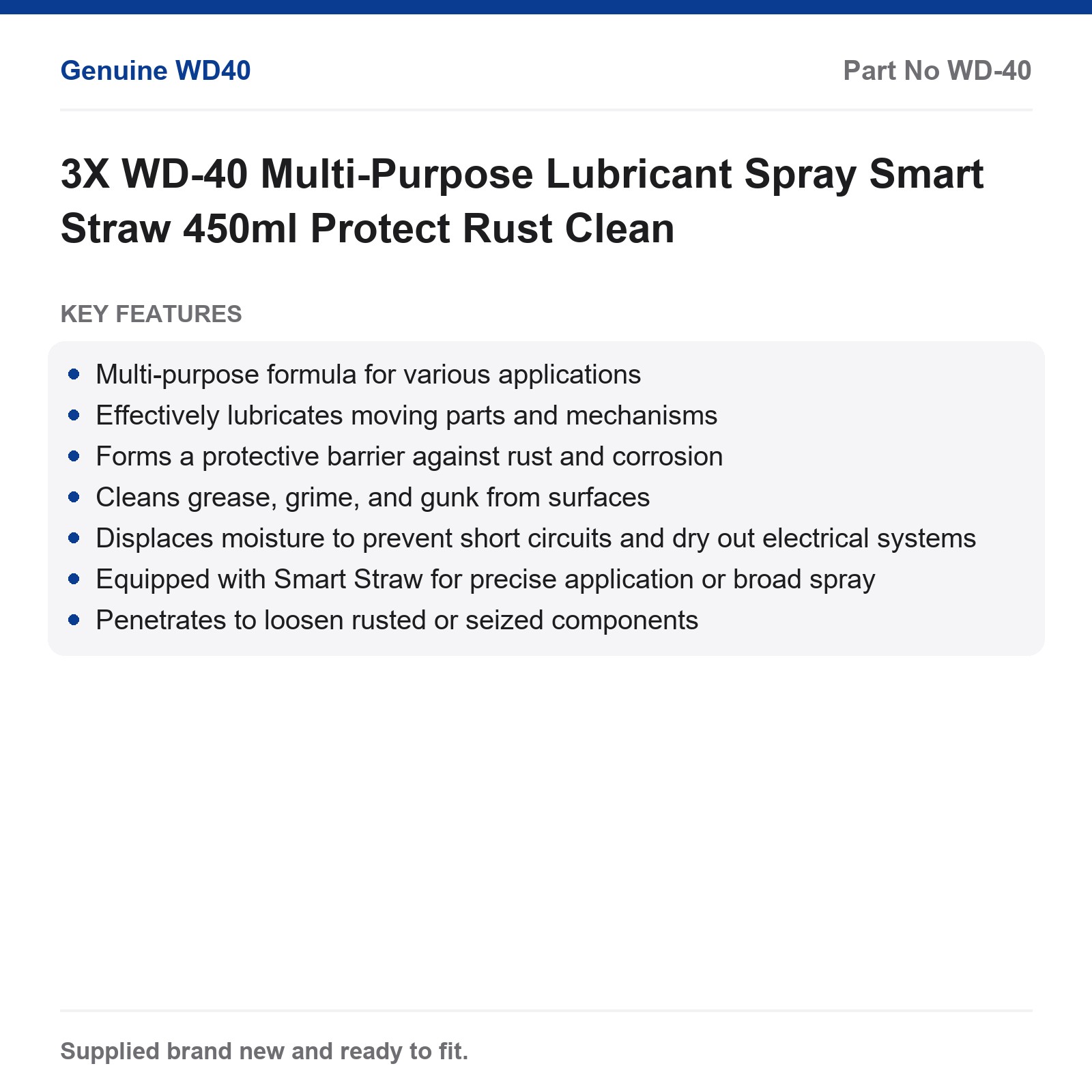 3X WD-40 Multi-Purpose Lubricant Spray Smart Straw 450ml Protect Rust Clean - Image 2