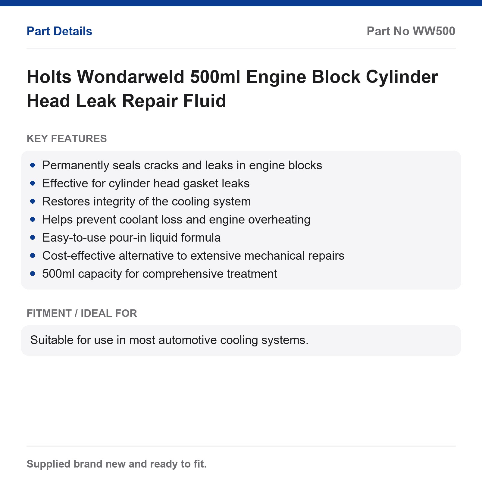 Holts Wondarweld 500ml Engine Block Cylinder Head Leak Sealer - Image 3