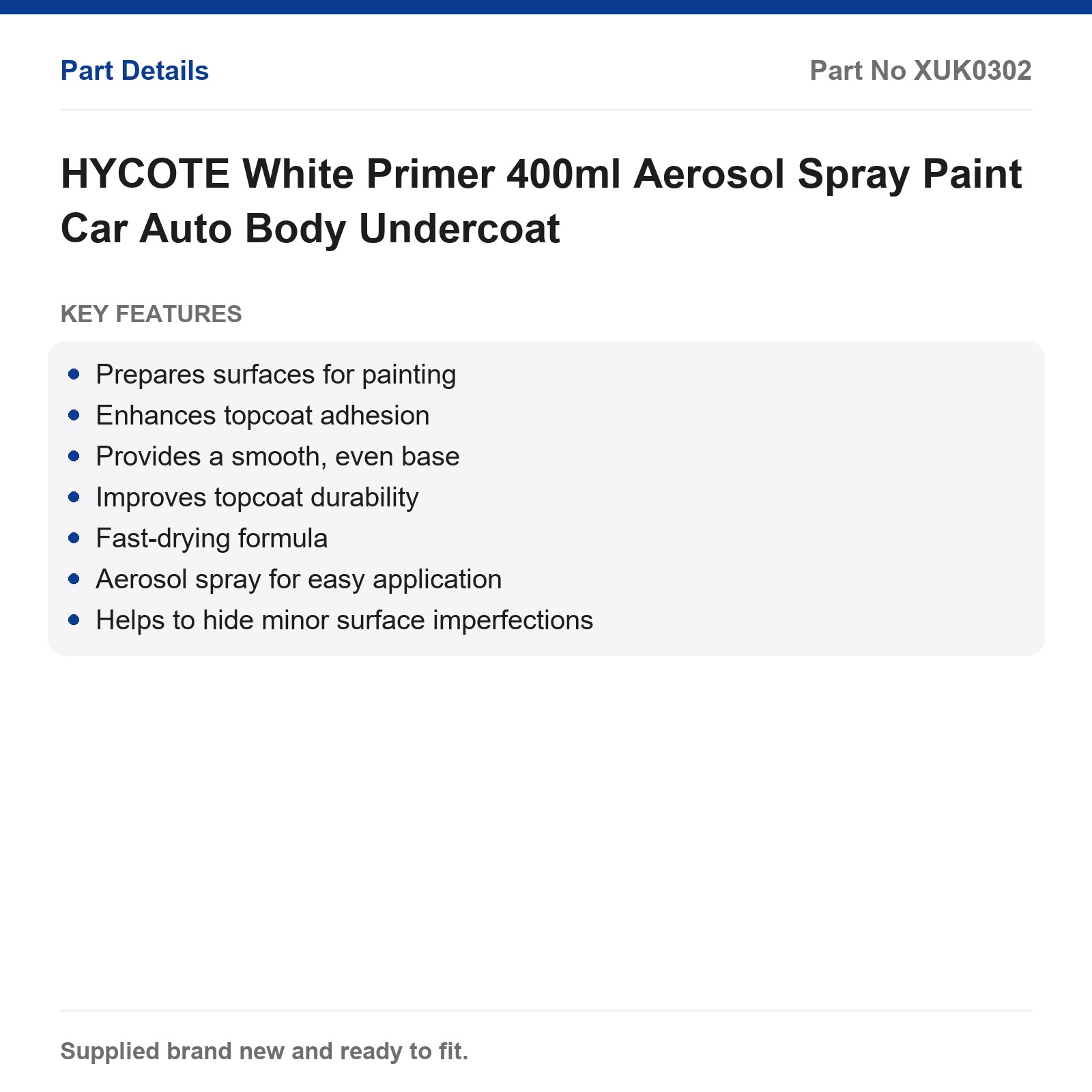 HYCOTE White Primer 400ml Aerosol Spray Paint Car Body - Image 2