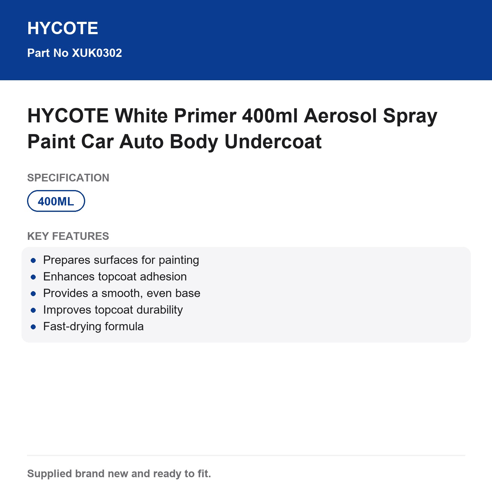 HYCOTE White Primer 400ml Aerosol Spray Paint Car Body - Image 3