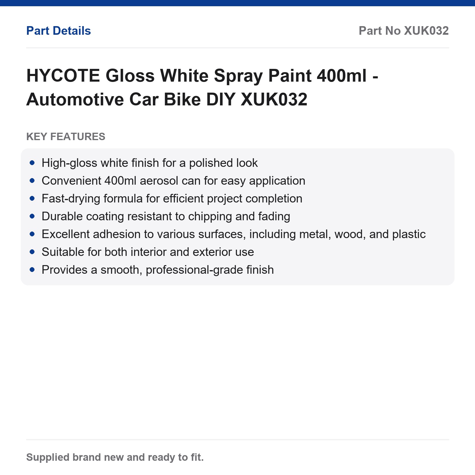HYCOTE Gloss White Spray Paint 400ml - Automotive Car Bike DIY - Image 2