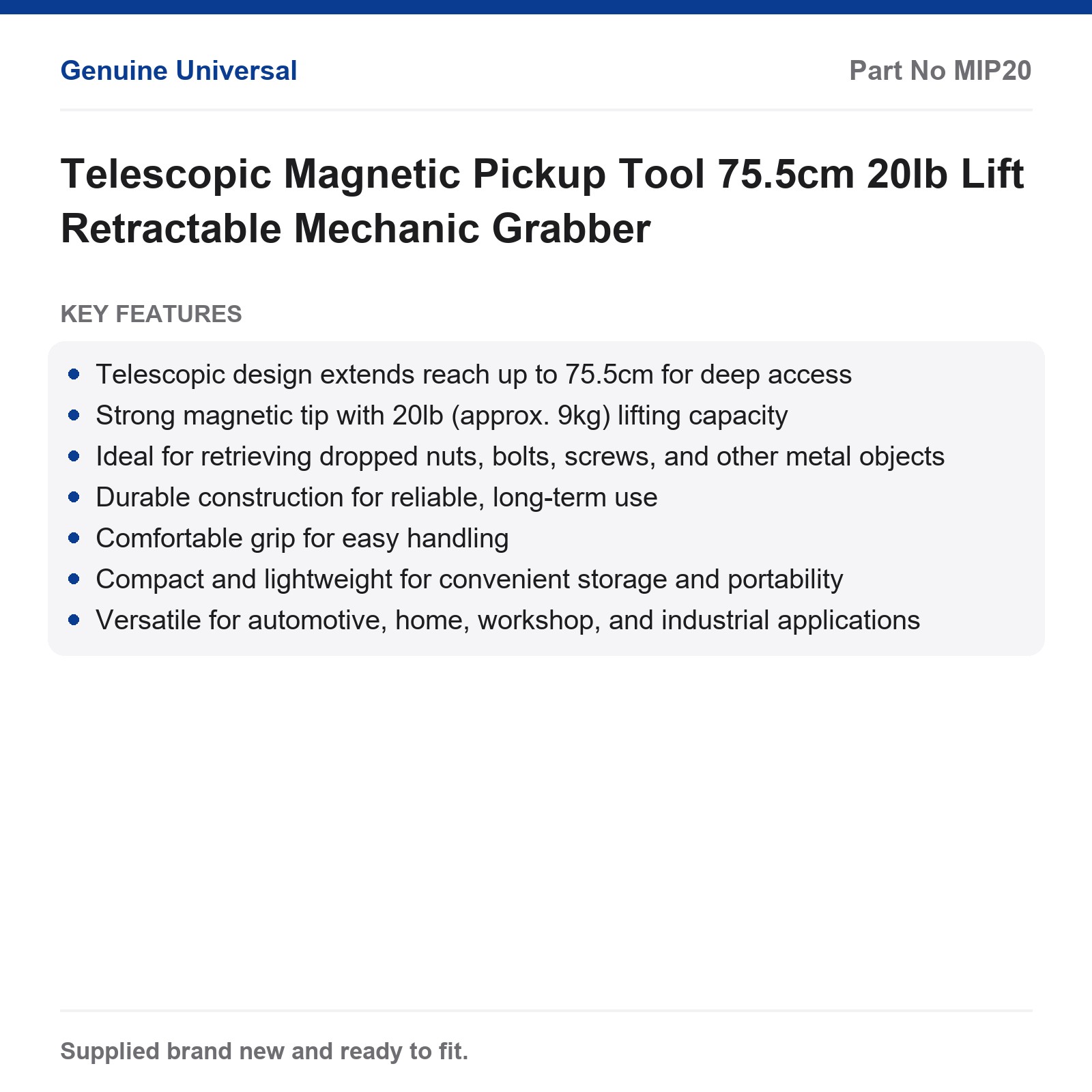 Telescopic Magnetic Pickup Tool 75.5cm 20lb Lift Retractable Mechanic Grabber - Image 2