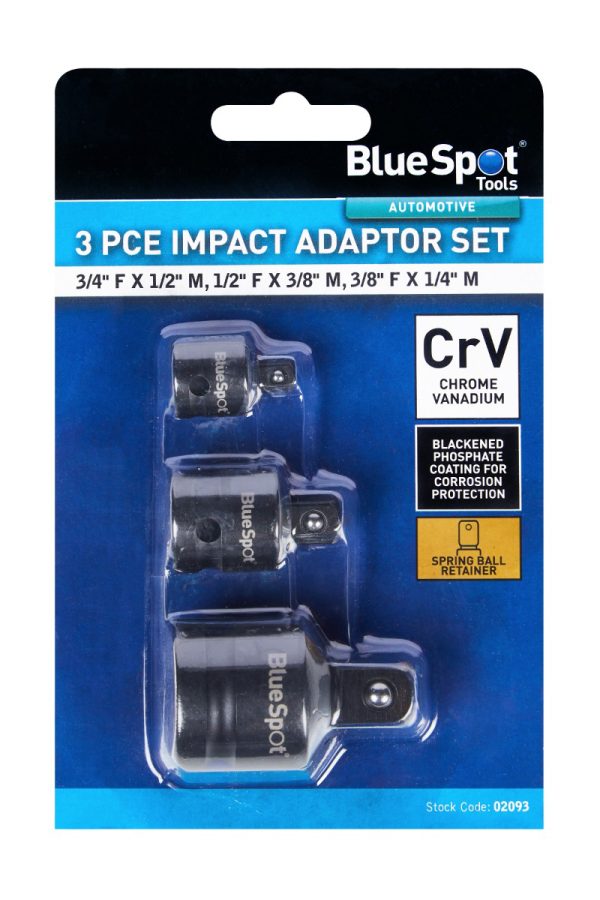 BlueSpot 3pc Impact Adaptor Set 1/4″-3/4″ Drive CrV Corrosion Protected