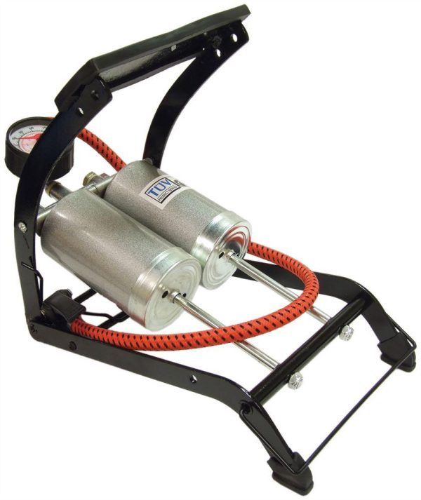 Streetwize De Luxe Twin Cylinder Foot Pump Tyre Inflator Analogue Gauge