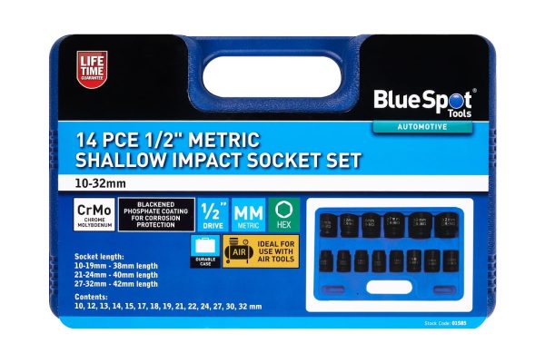 BlueSpot 14pc 1/2″ Metric Shallow Impact Socket Set (10-32mm)