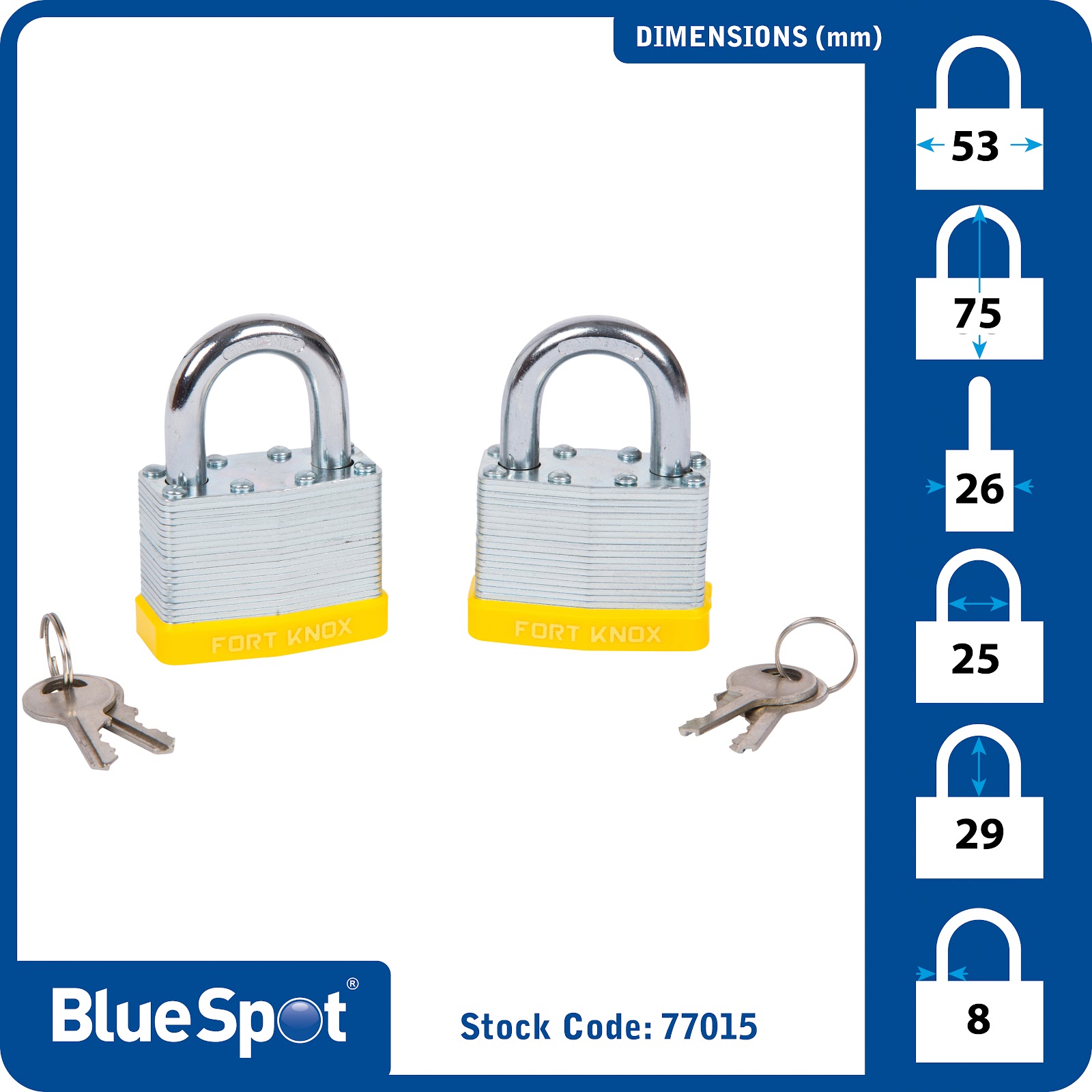 BlueSpot 2pc 50mm Laminated Keyed Alike Padlocks - Image 2