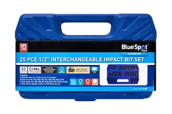 BlueSpot 25pc 1/2″ Drive Impact Bit Set S2 Steel Hex Torx Spline