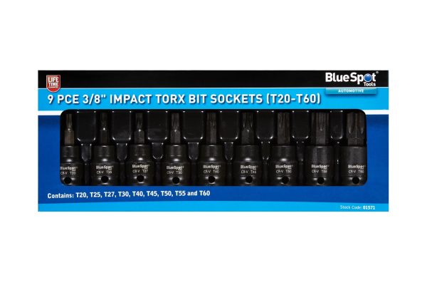 BlueSpot Impact Torx Bit Sockets 9pc 3/8″ (T20-T60)