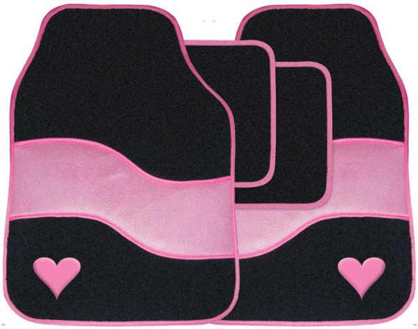 Streetwize 4pcs Pink Velour Heart Motif Car Floor Mats Set