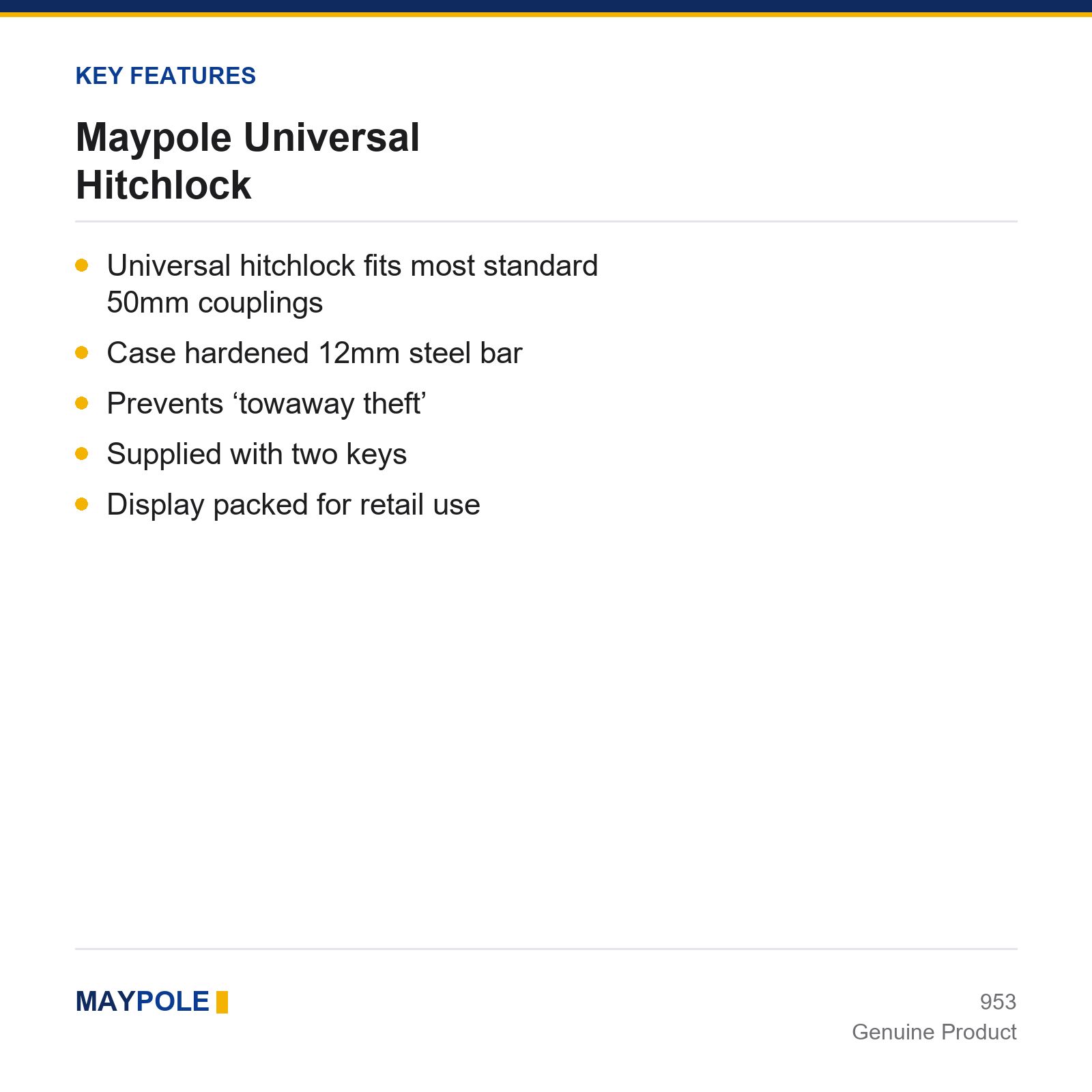Maypole Universal Hitchlock Caravan Trailer Anti Theft Heavy Duty 50mm - Image 4