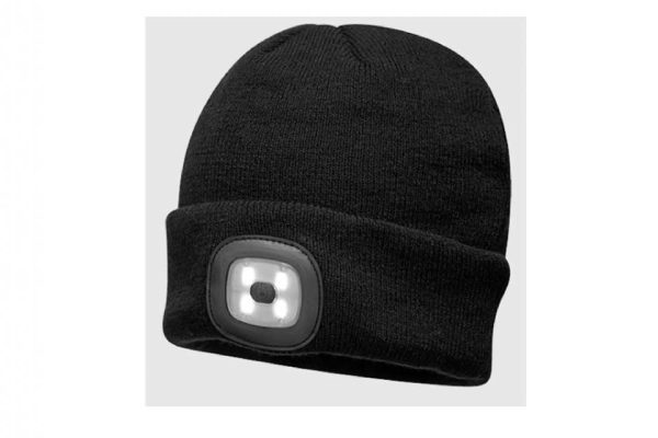 Portwest B029 Rechargeable LED Beanie Hat Black Hands-Free Work Light