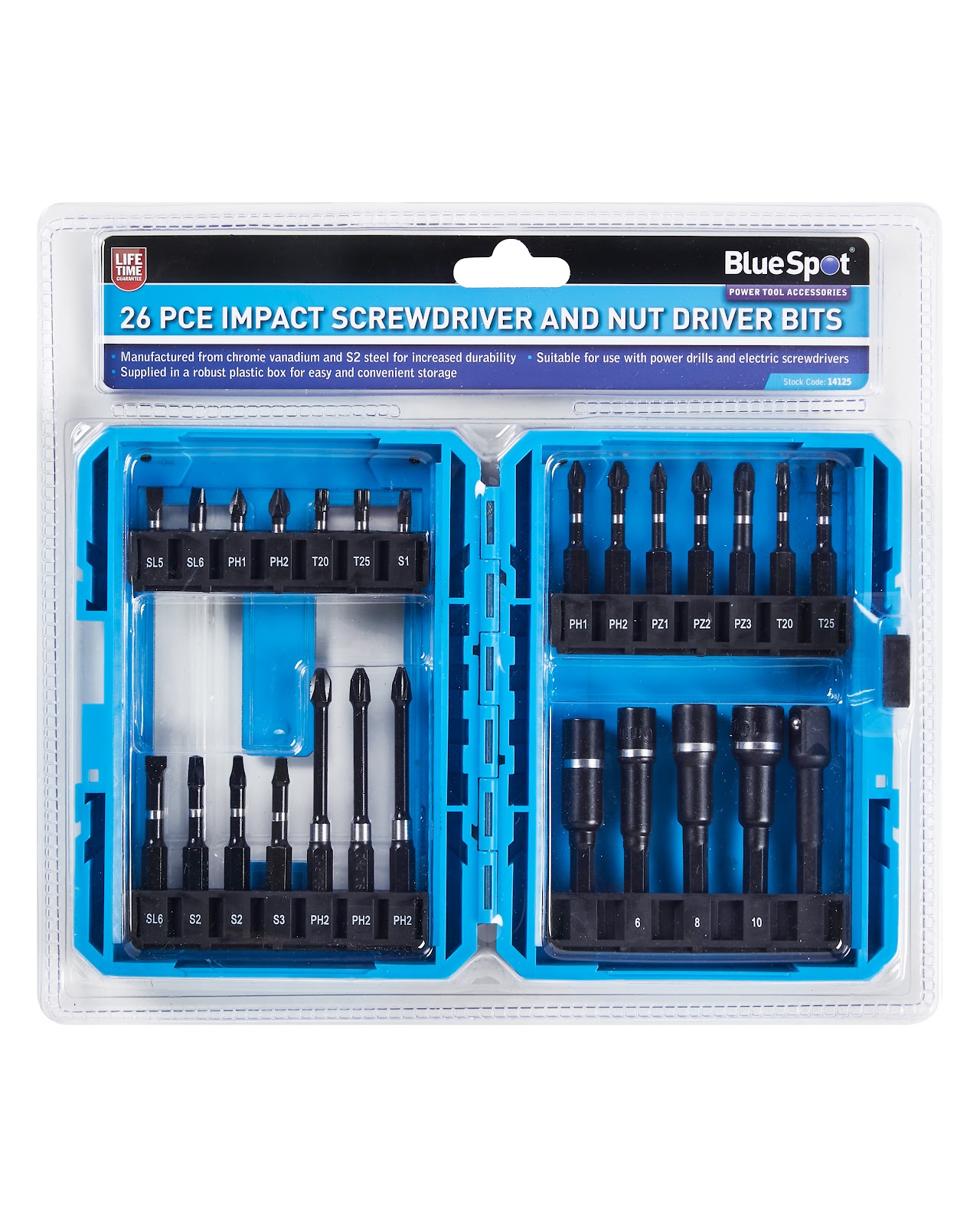 BlueSpot 26pc Impact Screwdriver And Nut Driver Bits