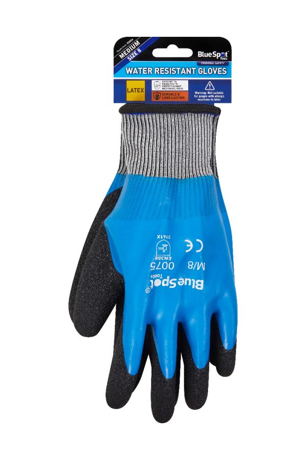 BlueSpot Water Resistant Gloves EN388 Latex Polyester Medium