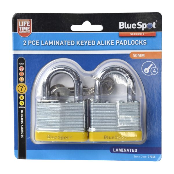 BlueSpot 2pc 50mm Laminated Keyed Alike Padlocks