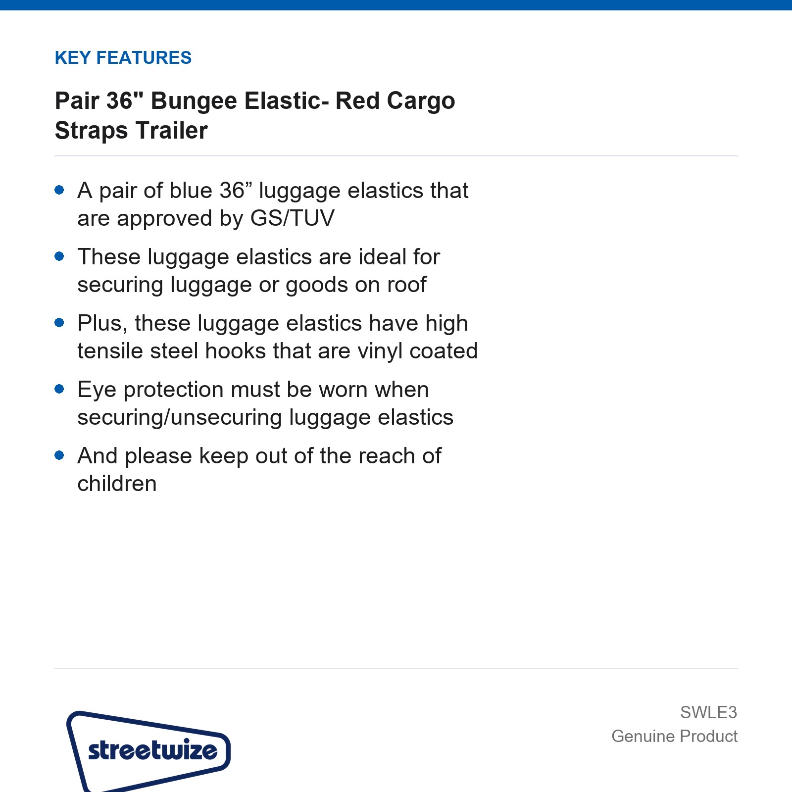 Streetwize Pair 36" Bungee Red Cargo Straps Trailer Car Caravan Towing - Image 2