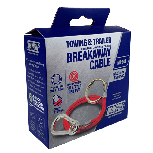 Breakaway Cable Maypole 1m x 3mm Red PVC Trailer Towing Towbar 12N