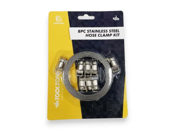 Stainless Steel Hose Clamp Kit 8PC Toolzone HW135 - Image 2