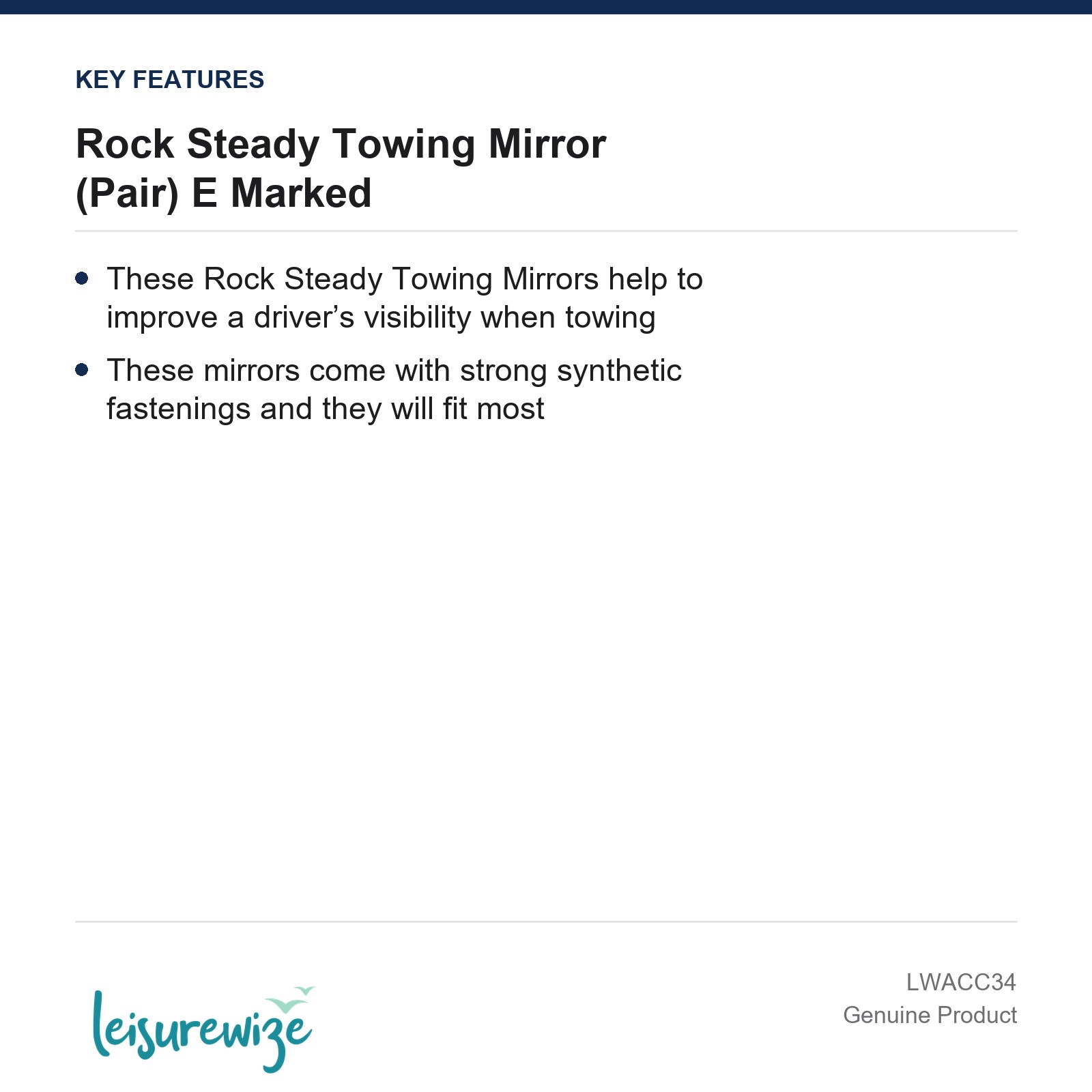 Towing Mirror Pair Caravan Trailer Leisurewize Rock Steady E Marked - Image 4
