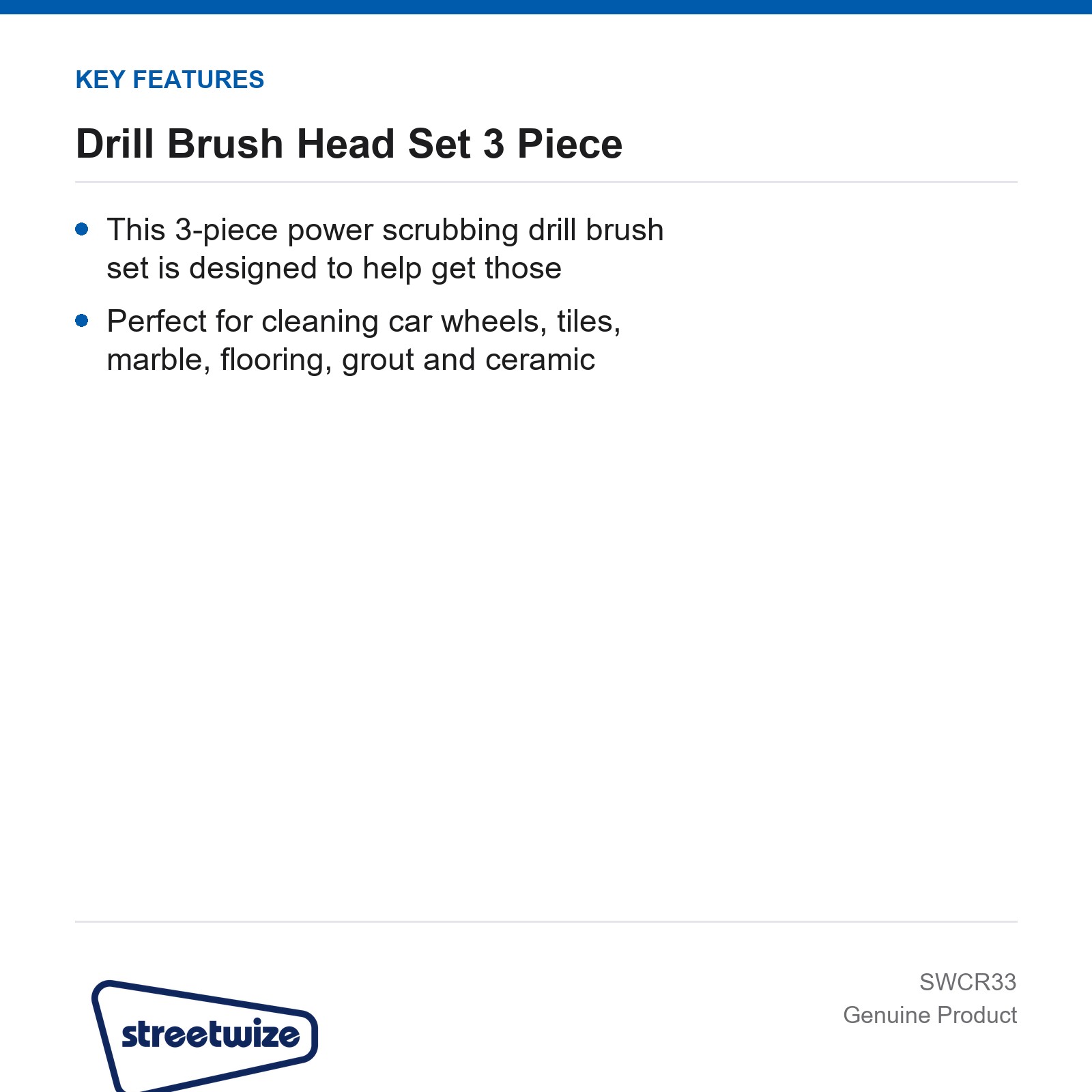 Streetwize 3 Piece Drill Brush Head Set Car Van Caravan Cleaning - Image 4