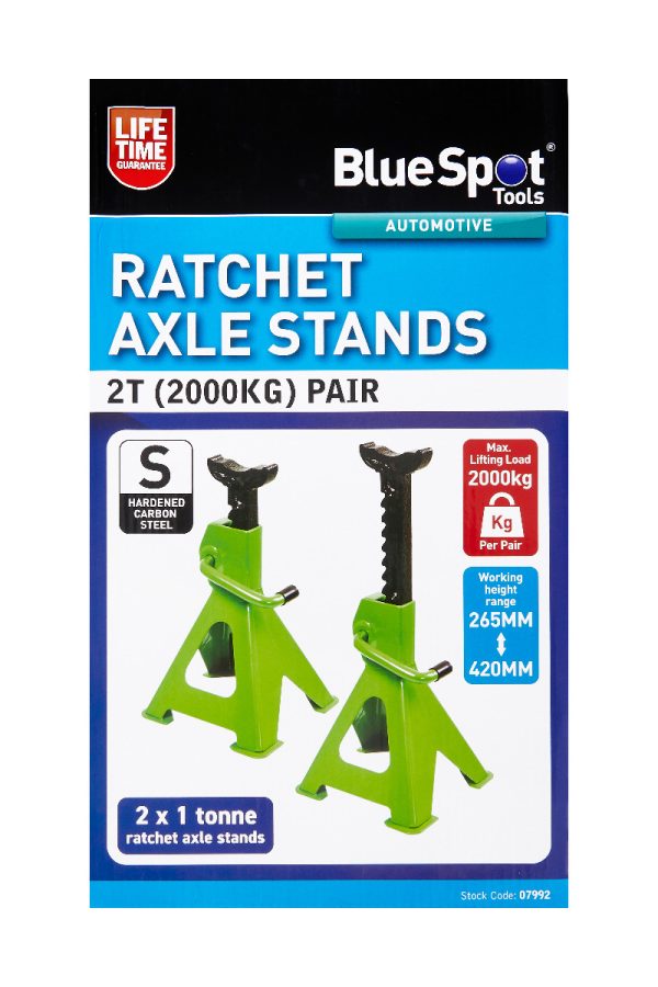 BlueSpot 2T 2000KG Pair Ratchet Jack Stands Heat Treated Carbon Steel 265-420mm
