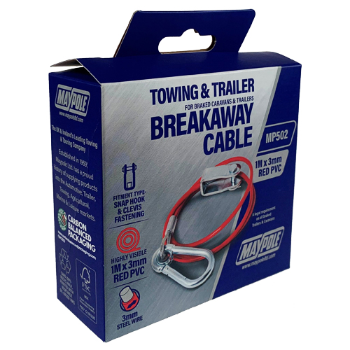 Maypole Trailer Breakaway Cable Red PVC 1m x 3mm Ifor Williams Clevis
