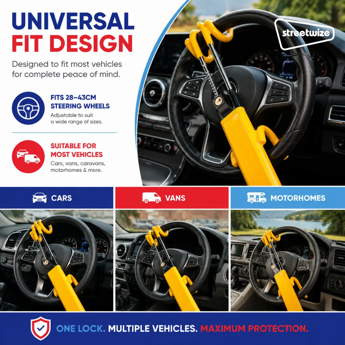 Streetwize Anti Theft Steering Wheel Lock Double Hook Universal Car - Image 2