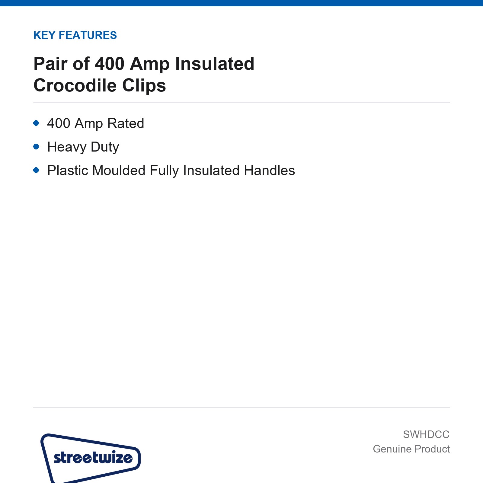 Streetwize Pair of 400 Amp Insulated Crocodile Clips Car Van Caravan Universal - Image 3