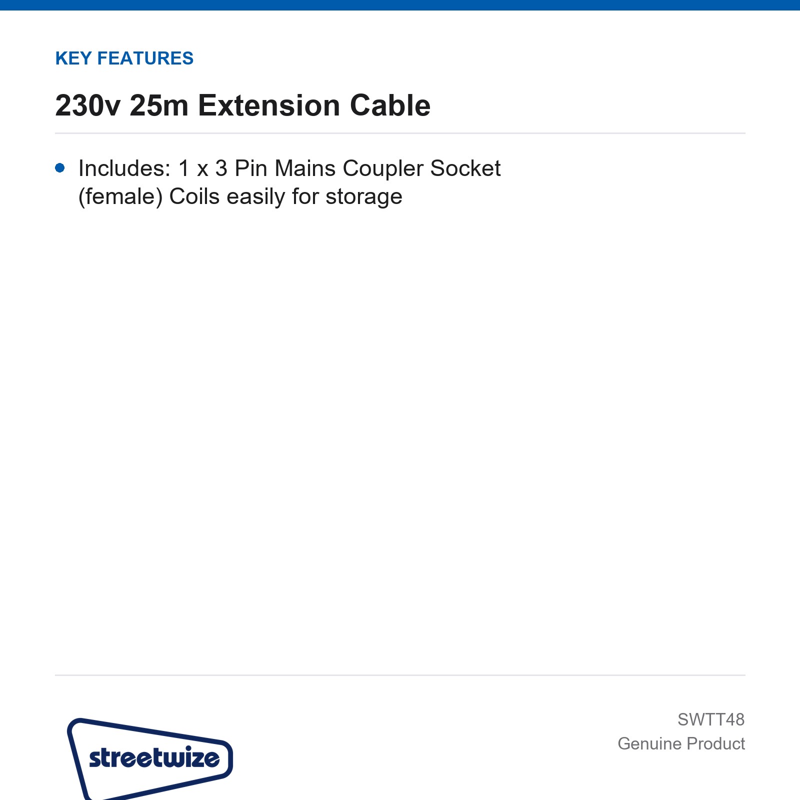 Streetwize 25m 230v Extension Cable Universal Car Van Caravan - Image 4