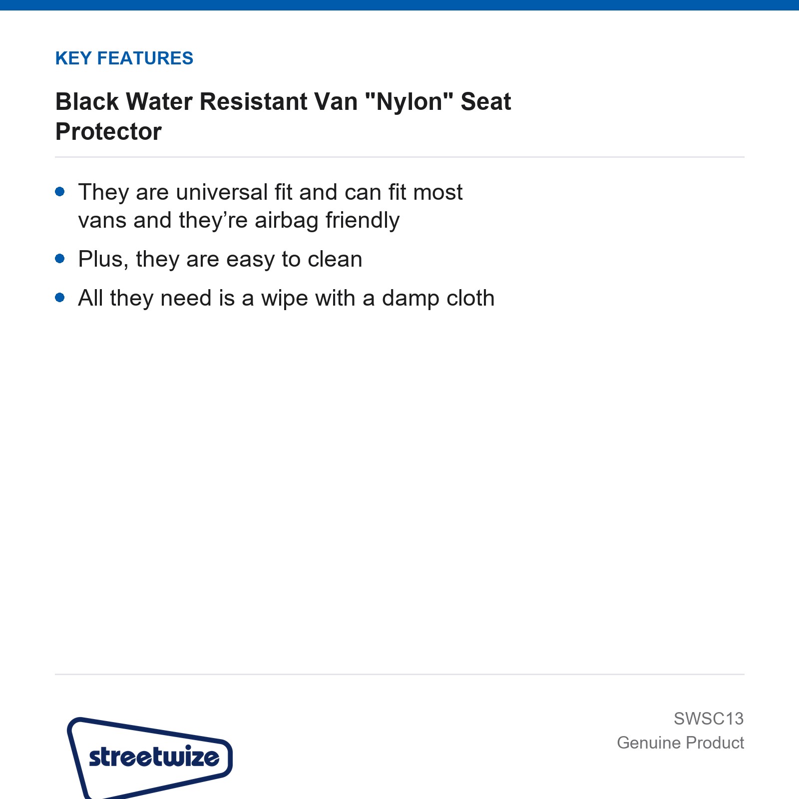 Streetwize Water Resistant Van Universal Front Seat Cover Airbag Friendly - Image 4
