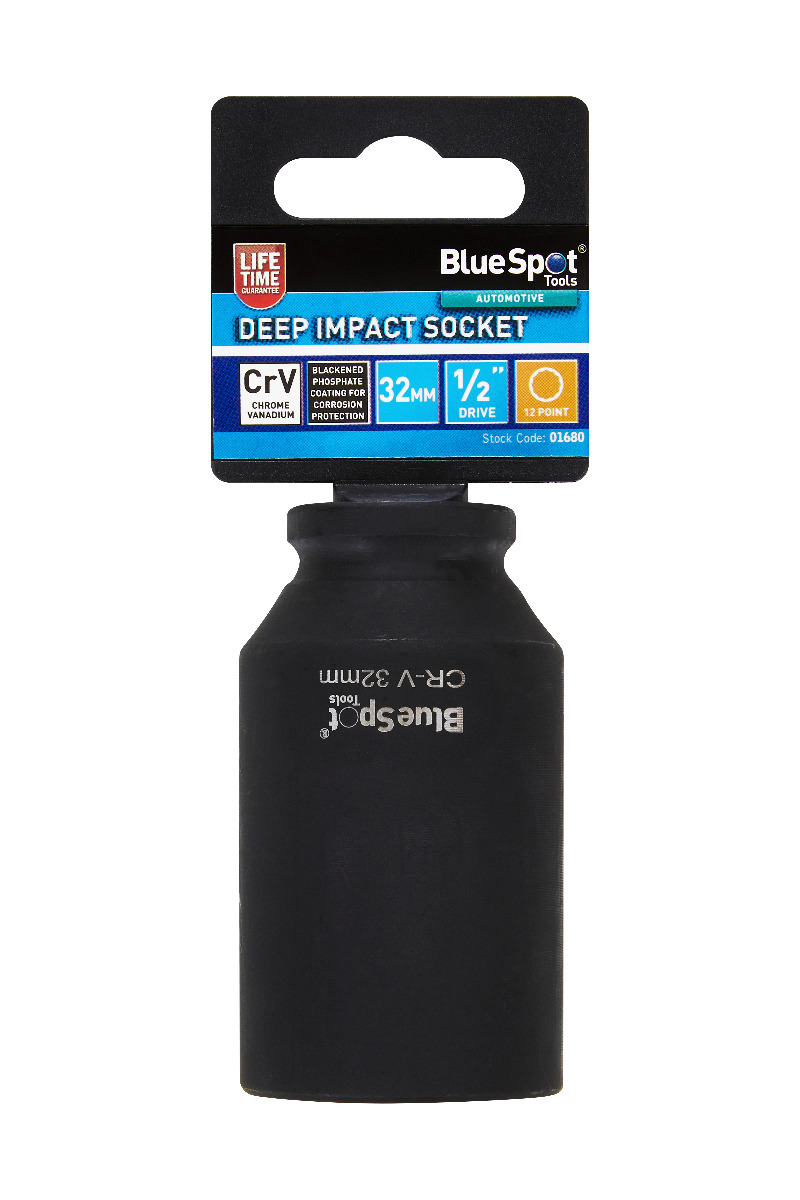BlueSpot 1/2″ Drive Deep Impact Socket 12 Point 32mm
